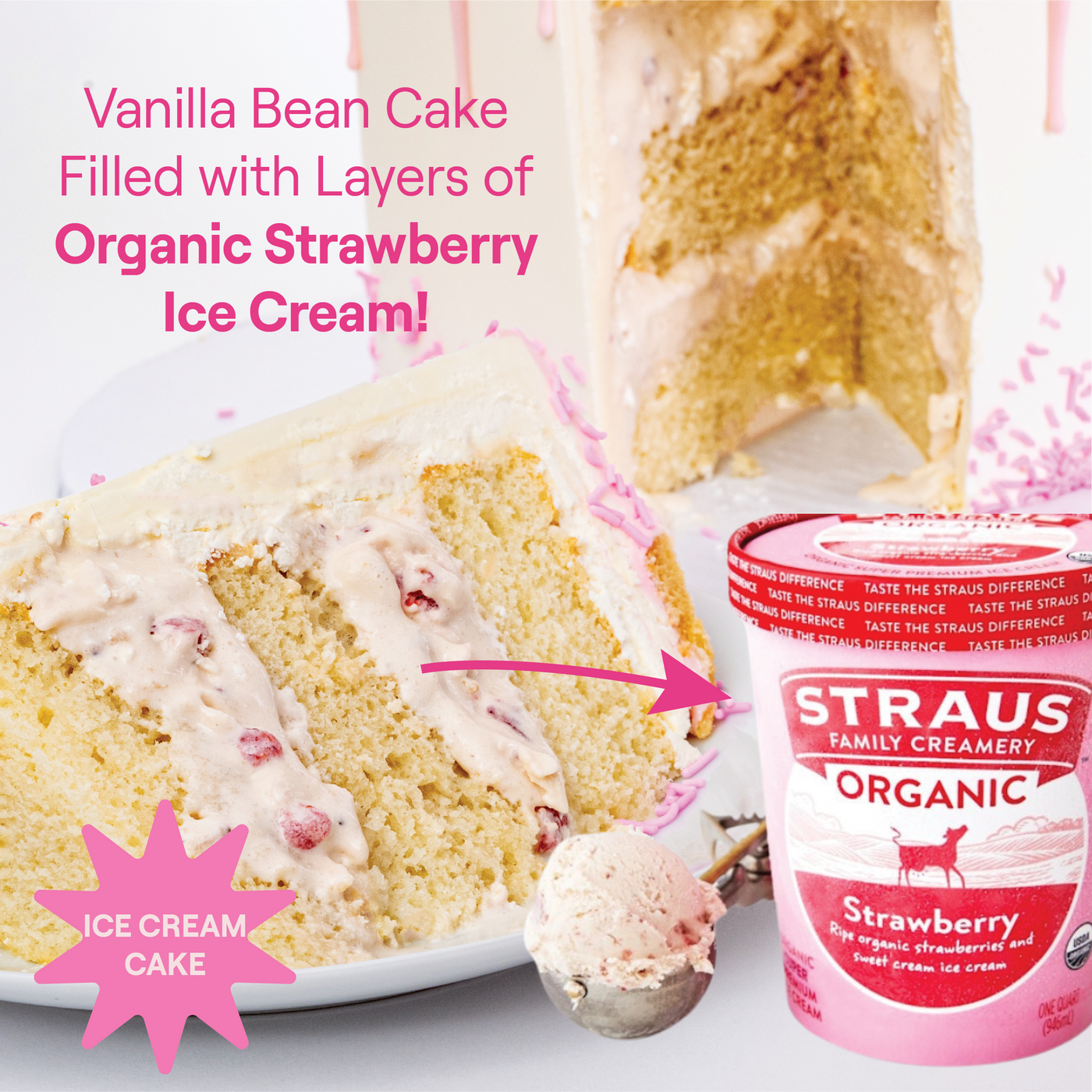 Strawberry Vanilla Ice Cream Cake - Sweet E's Bake Shop - The Cake Shop